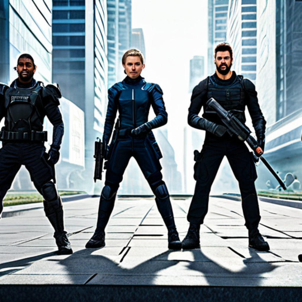 Team Composition & Strategy**
"A squad of fully clothed Nikke characters in dynamic poses, ready for battle in a futuristic cityscape, appropriate attire, safe for work, each character showcasing a different weapon type, perfect anatomy, correct proportions, strategic team composition, action shot, professional, high quality"
**