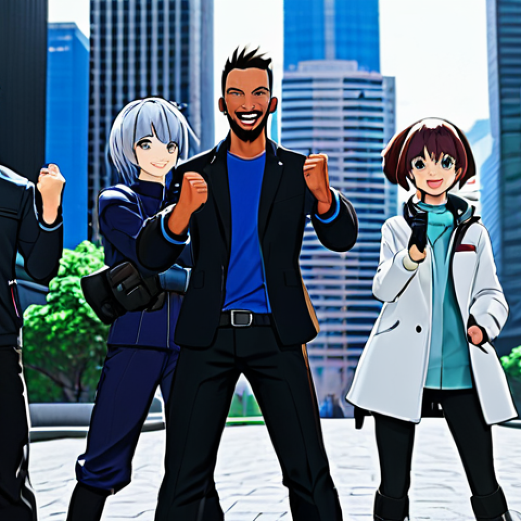 Clan Raid Success**
"A group of fully clothed, diverse anime-style characters (Nikkes) celebrating a victory after a challenging raid boss encounter in a futuristic cityscape, appropriate attire, safe for work, professional, modest, family-friendly, perfect anatomy, correct proportions, natural pose, well-formed hands, proper finger count, natural body proportions, high quality, dynamic action pose."
**