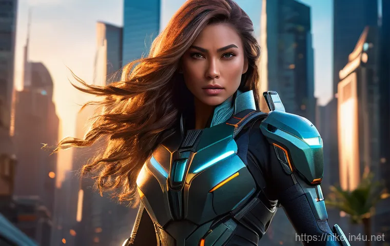 승리의여신 니케 스크린샷 퀄리티 향상 - A beautiful, highly-detailed Nikke female character is depicted in a dynamic, mid-action pose, her w...