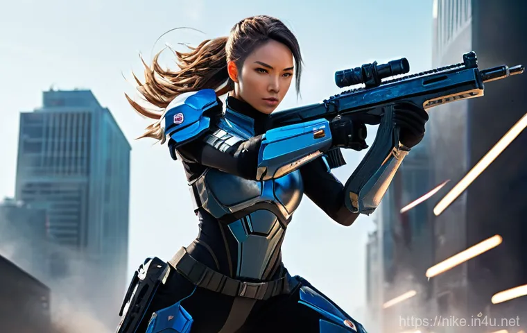 승리의여신 니케 초보자 실수 회피법 - **NIKKE Squad in Dynamic Combat:** A full-body, high-angle action shot of a squad of three "Goddess ...