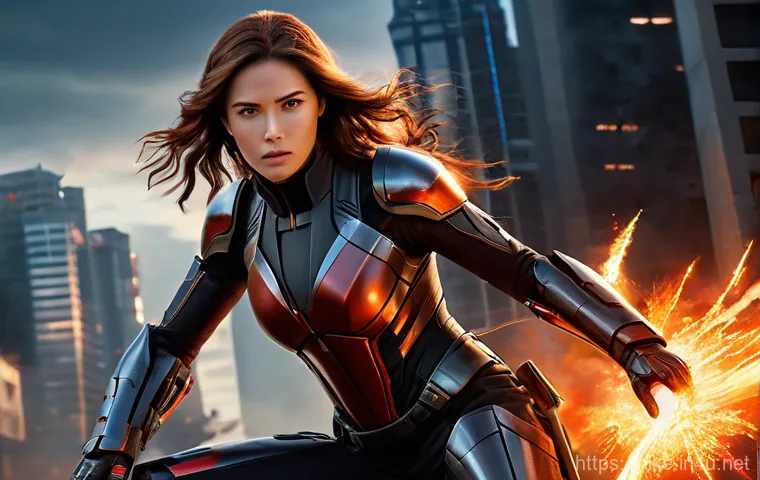 승리의여신 니케 속성 보너스 활용 - A dynamic full-body shot of a female Nikke character named Lara, with long, flowing brown hair, wear...