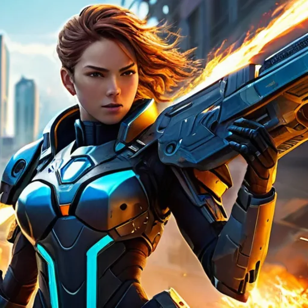 승리의여신 니케 시즌별 신규 콘텐츠 - **A New Burst Dealer Nikke in Action**
A highly detailed, full-body illustration of a powerful f...