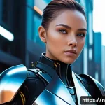 승리의여신 니케 디자이너 인터뷰 - **Prompt:** A vibrant, dynamic 3D rendering of a "Nikke" character in a futuristic cityscape. She ha...